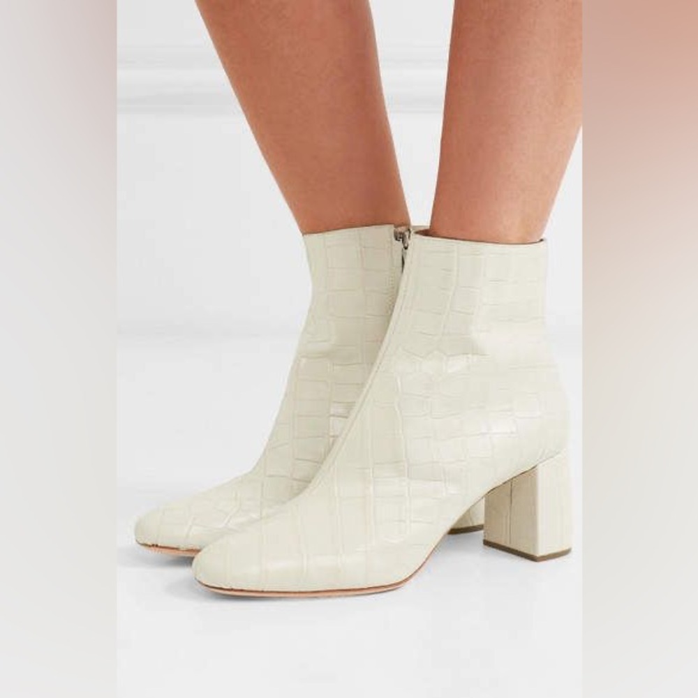AS IS Loeffler Randall Ivory Cooper Croc Embossed Heeled Booties 7